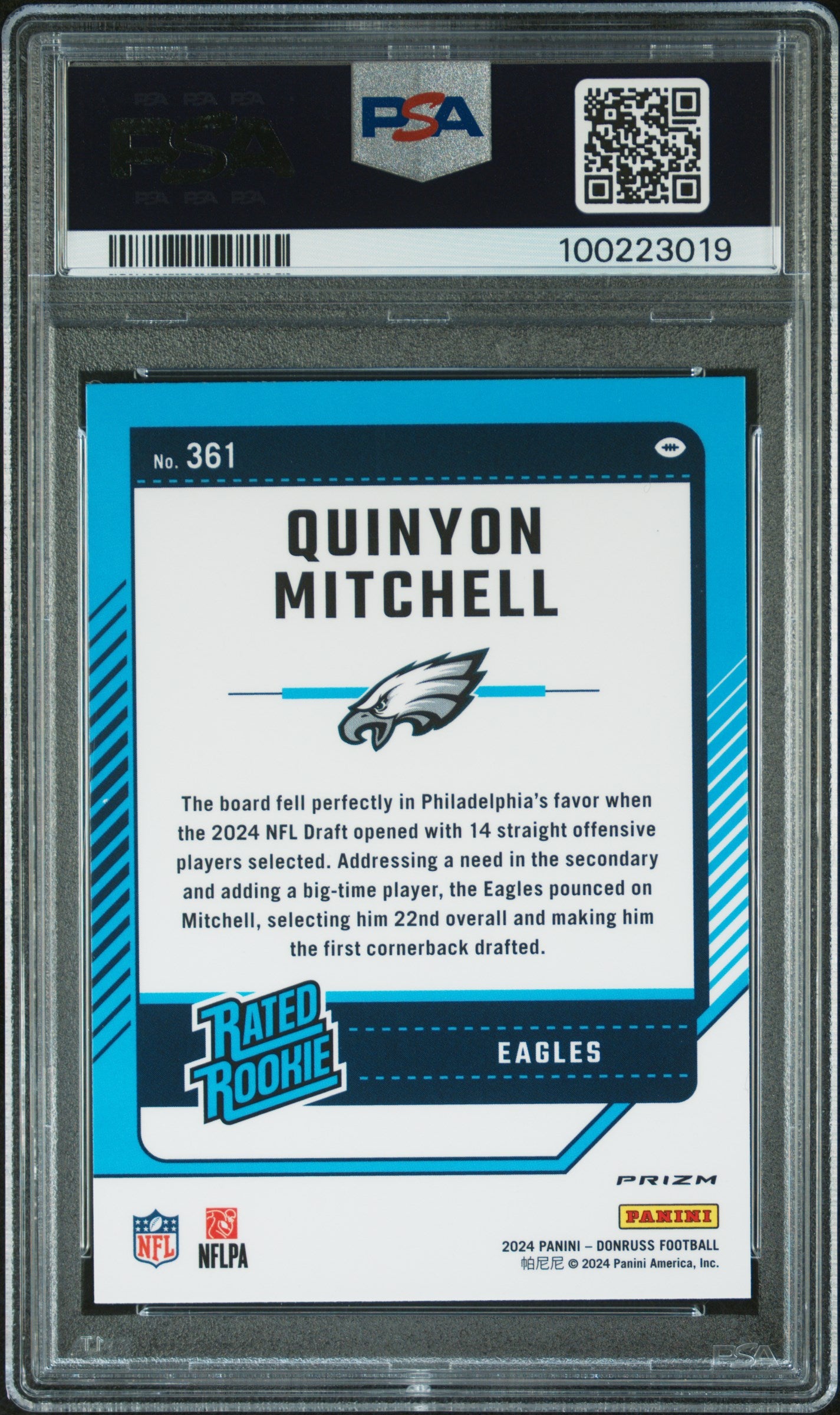 2024 Panini Donruss #361 Quinyon Mitchell Optic Preview-Red Pandora PSA 10