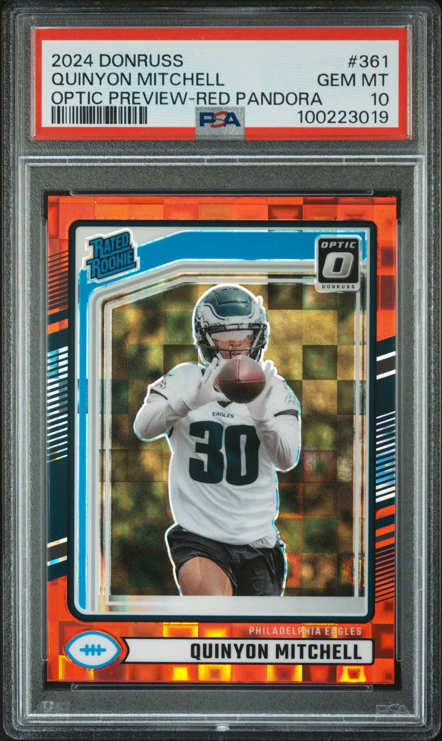 2024 Panini Donruss #361 Quinyon Mitchell Optic Preview-Red Pandora PSA 10