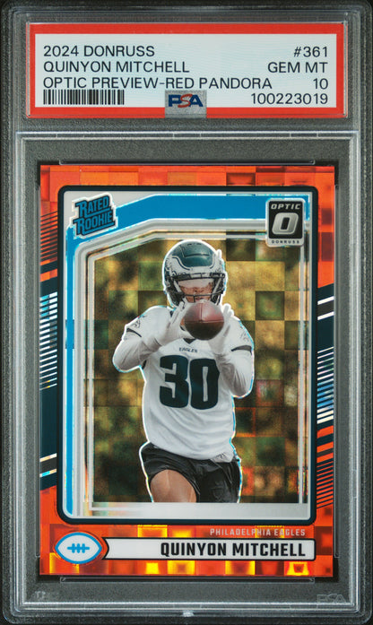 2024 Panini Donruss #361 Quinyon Mitchell Optic Preview-Red Pandora PSA 10