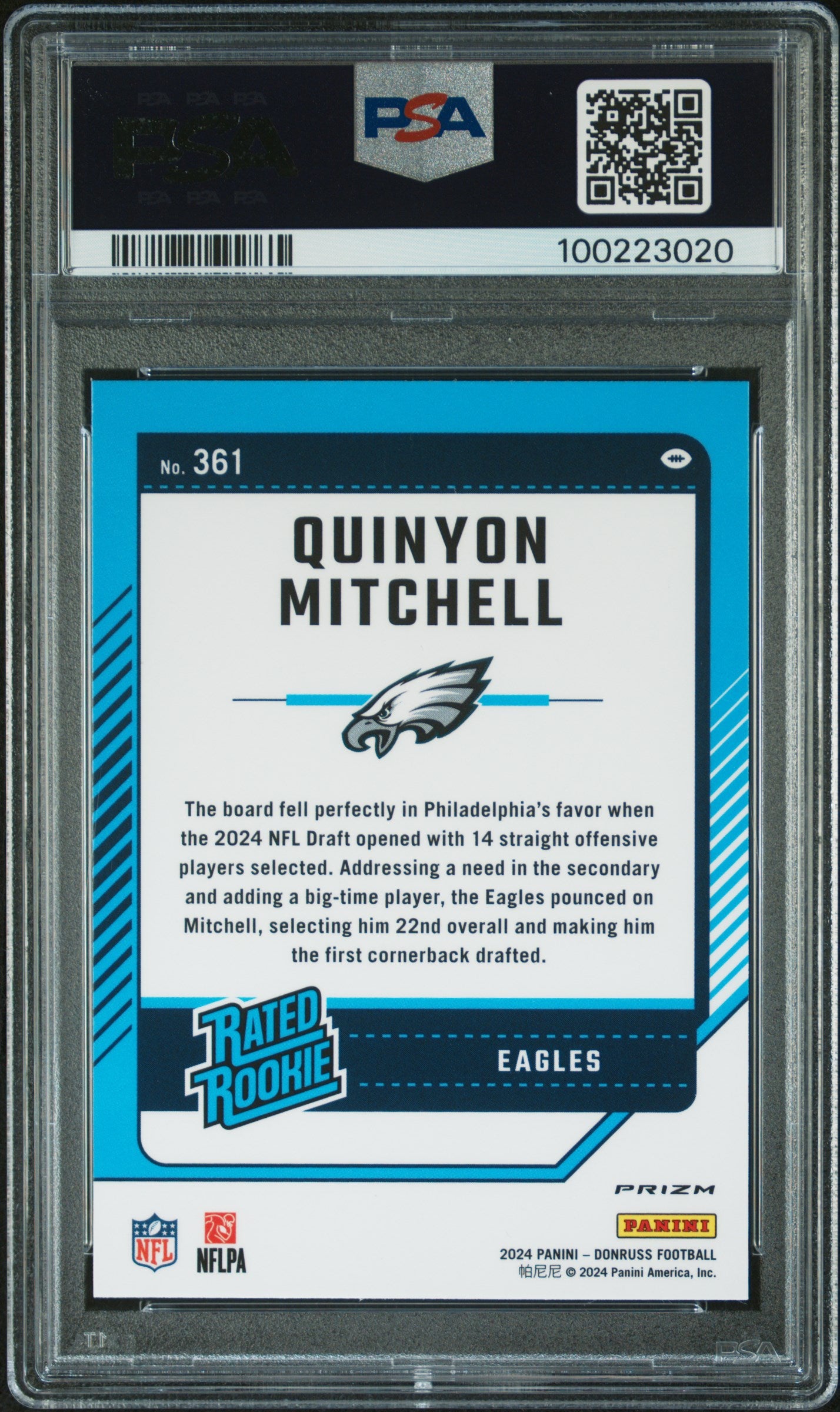 2024 Panini Donruss #361 Quinyon Mitchell Optic Preview-Red Pandora PSA 9