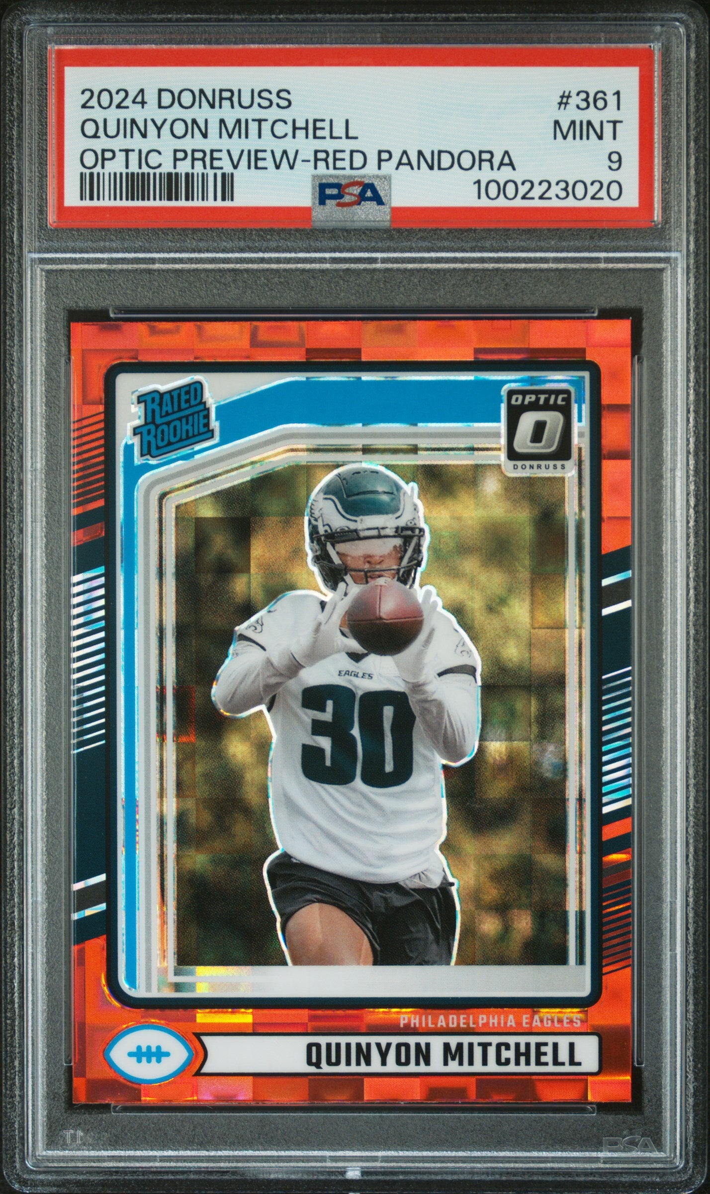 2024 Panini Donruss #361 Quinyon Mitchell Optic Preview-Red Pandora PSA 9