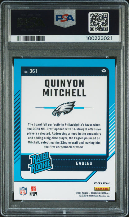 2024 Panini Donruss #361 Quinyon Mitchell Optic Preview-Red Pandora PSA 10