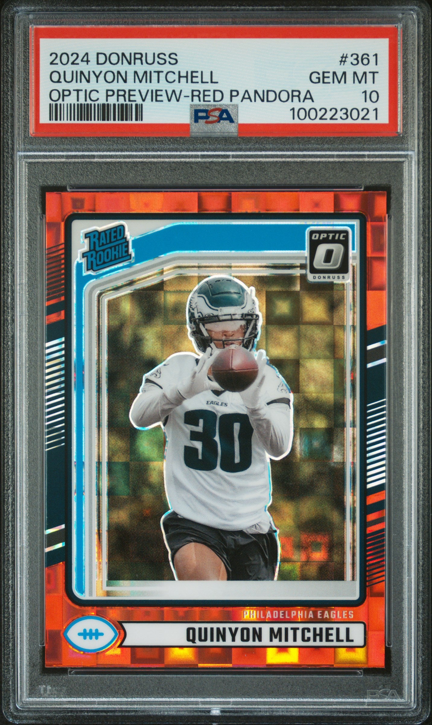 2024 Panini Donruss #361 Quinyon Mitchell Optic Preview-Red Pandora PSA 10