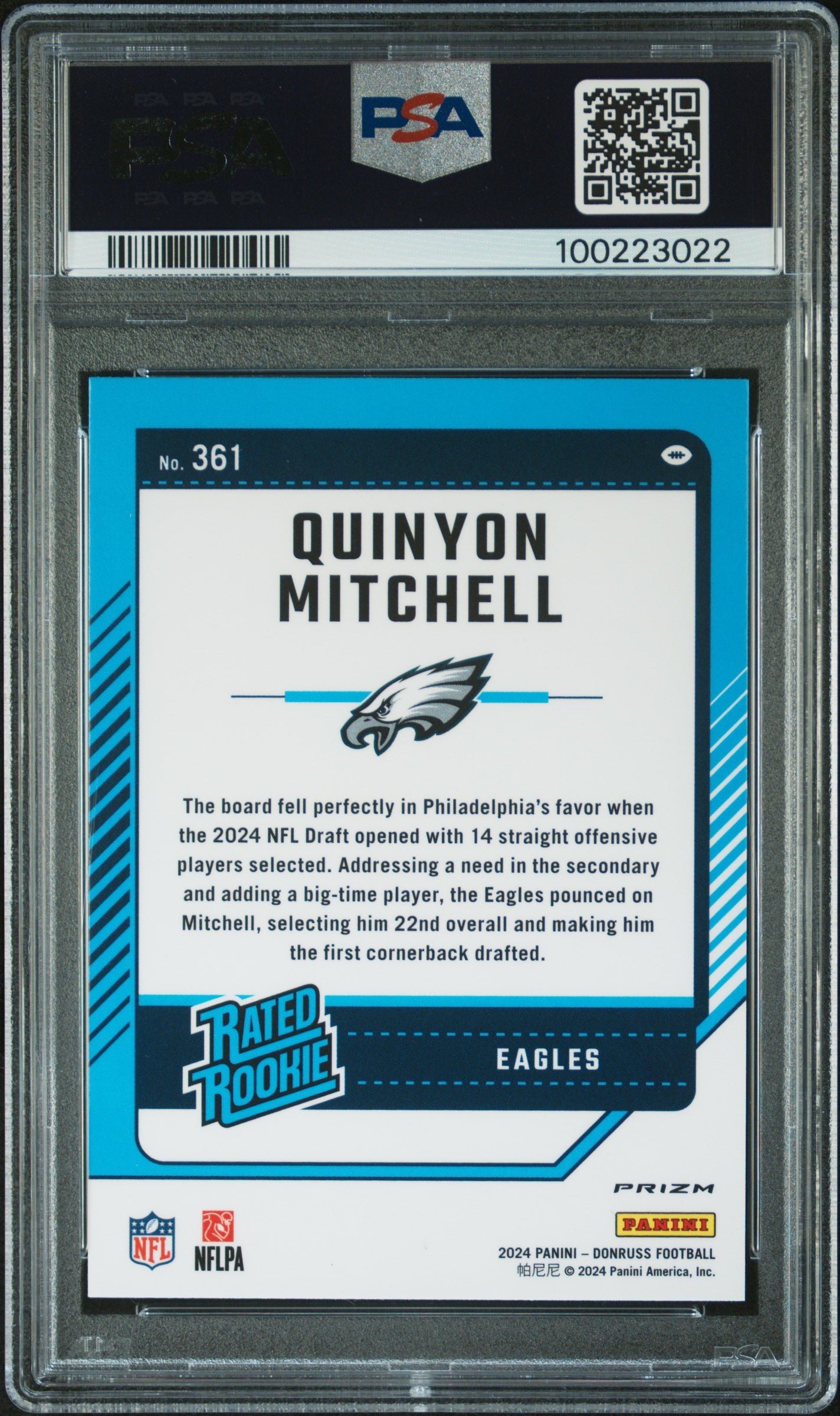 2024 Panini Donruss #361 Quinyon Mitchell Optic Preview-Red Pandora PSA 9