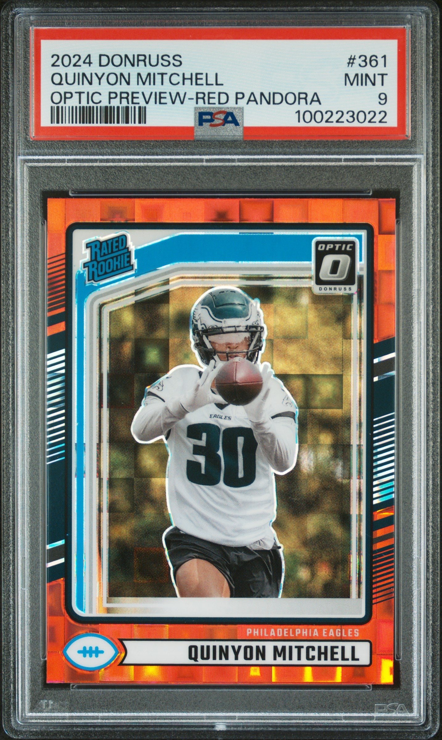 2024 Panini Donruss #361 Quinyon Mitchell Optic Preview-Red Pandora PSA 9