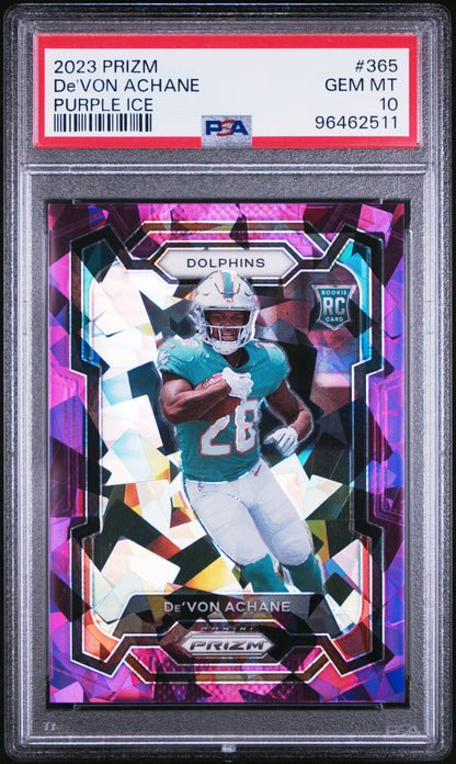 2023 Panini Prizm #365 De'Von Achane Purple Ice PSA 10