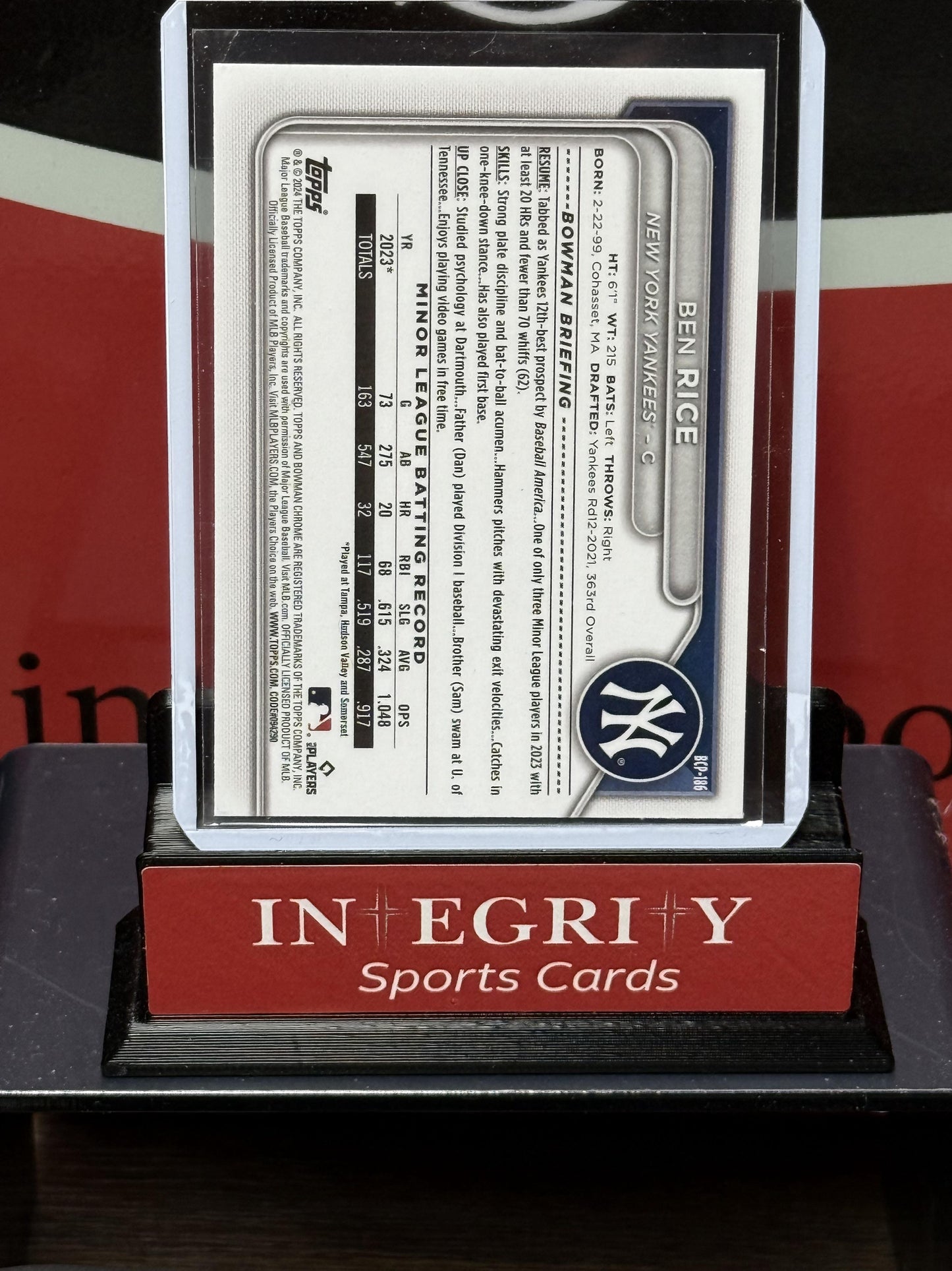 2024 Bowman Chrome #BCP-186 Ben Rice Prospects Pink Mojo Refractors #/199