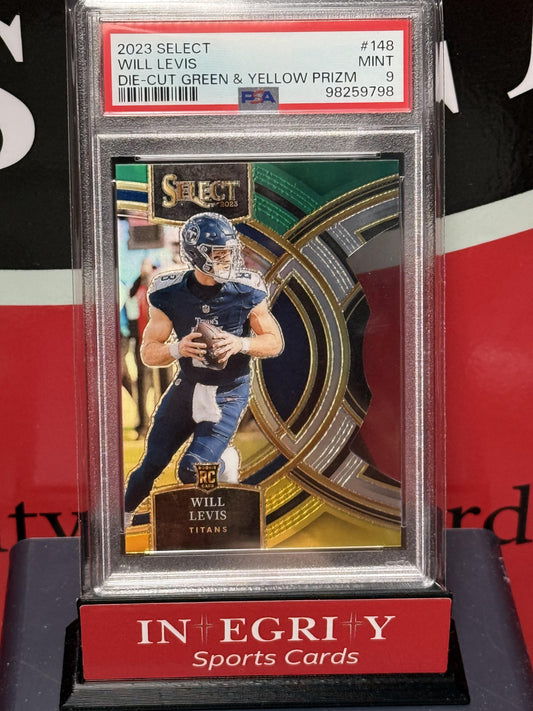 2023 Panini Select #148 Will Levis Die-Cut Green & Yellow Prizm PSA 9
