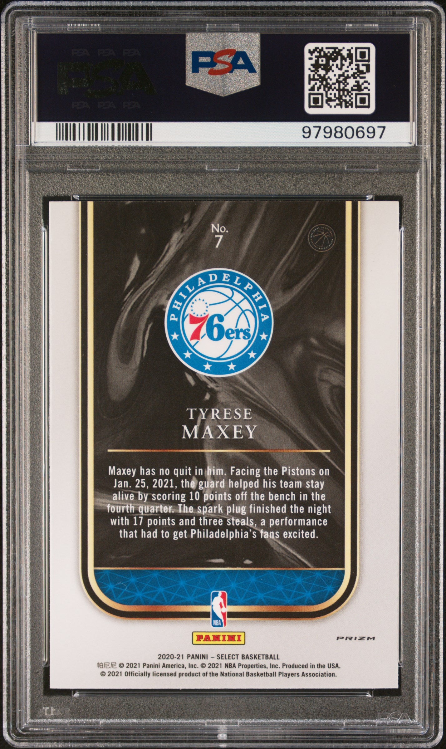 2020 Panini Select Rookie Selections #7 Tyrese Maxey Rookie Selections-Red PSA 8