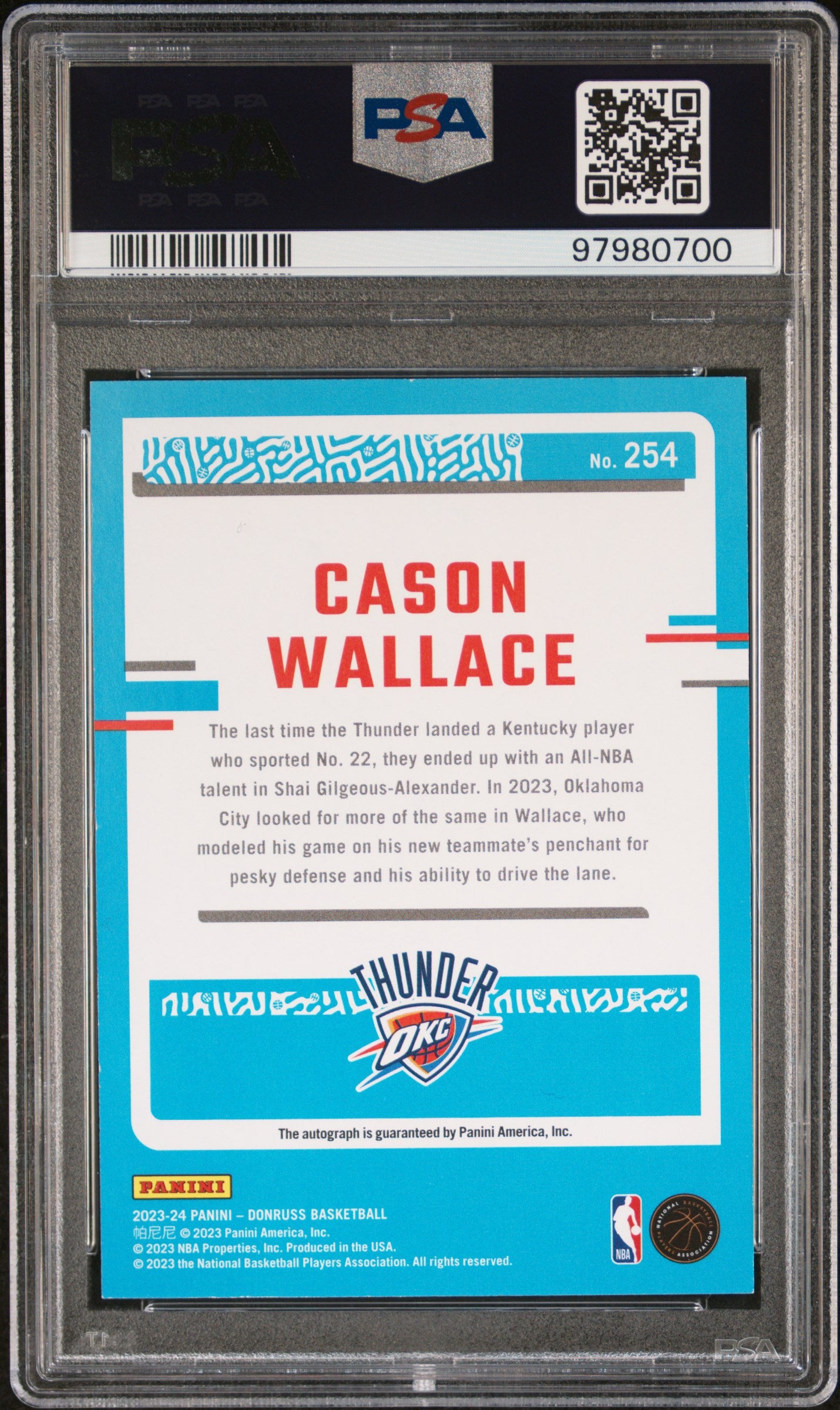 2023 Panini Donruss #254 Cason Wallace Rated Rookie Signature PSA 8