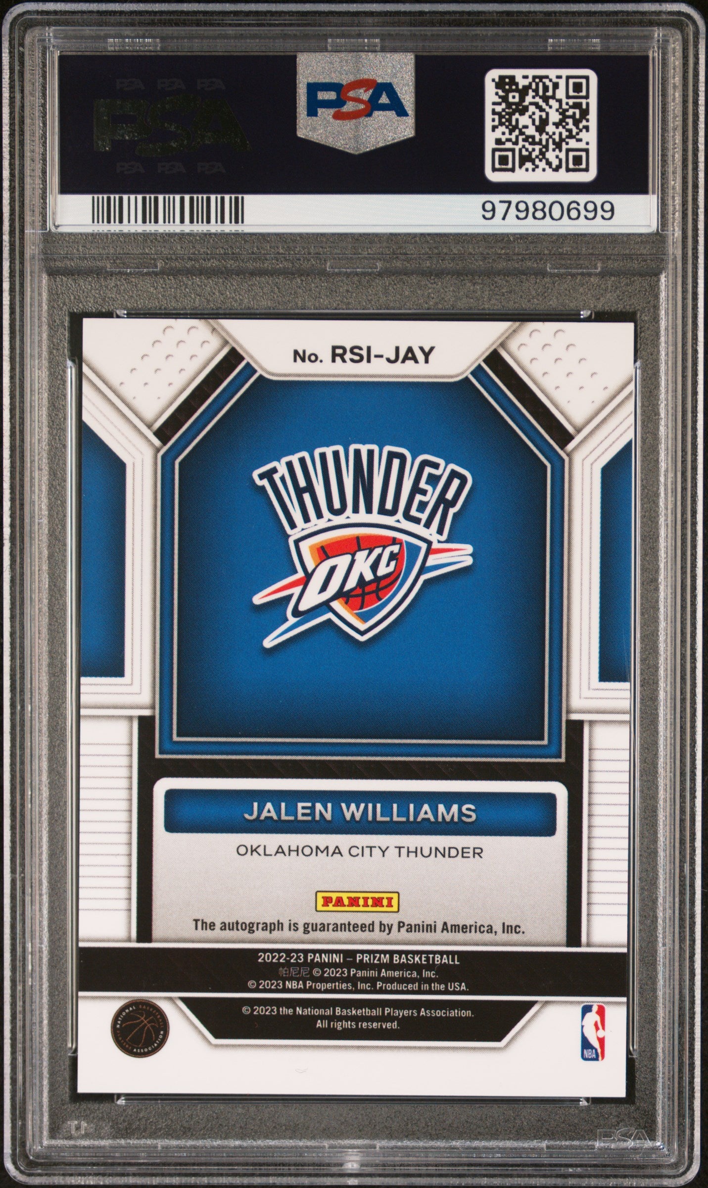 2022 Panini Prizm Rookie Signatures #RSIJAY Jalen Williams PSA 9