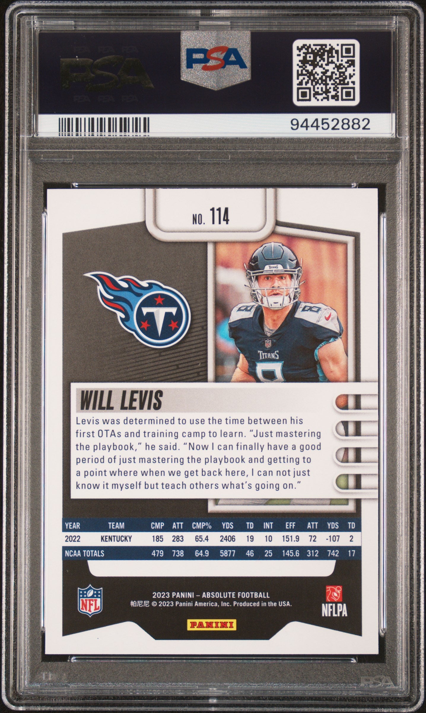 2023 Panini Absolute #114 Will Levis Red White Blue Kaleidoscope PSA 10