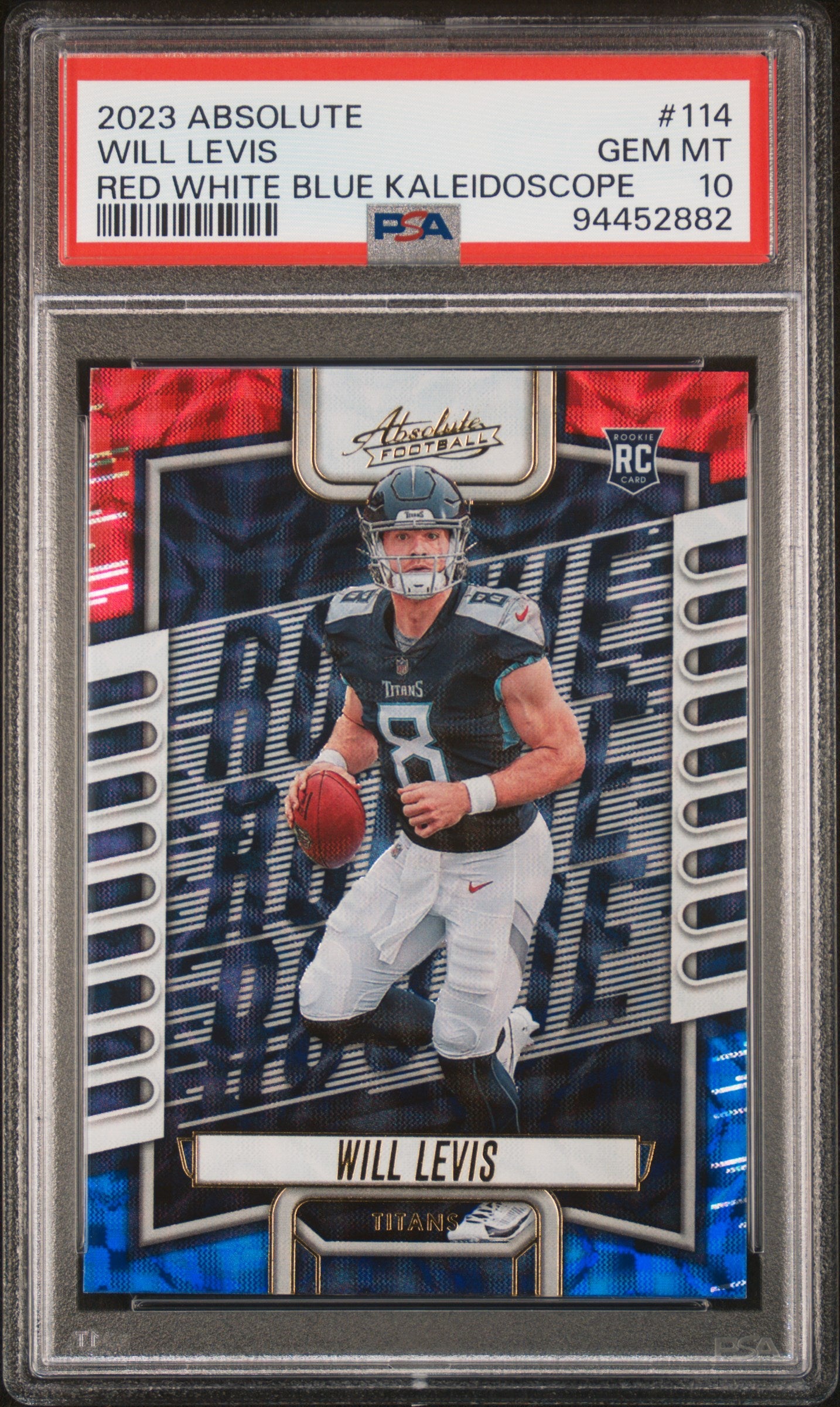 2023 Panini Absolute #114 Will Levis Red White Blue Kaleidoscope PSA 10