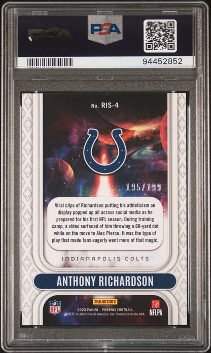 2023 Panini Phoenix Rookie Rising #RIS4 Anthony Richardson-Red/199PSA 10