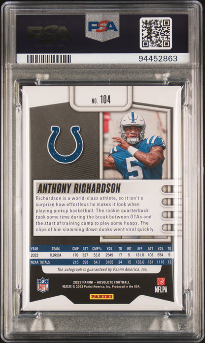 2023 Panini Absolute #104 Anthony Richardson Signature-Orange Spectrum/15 PSA 9