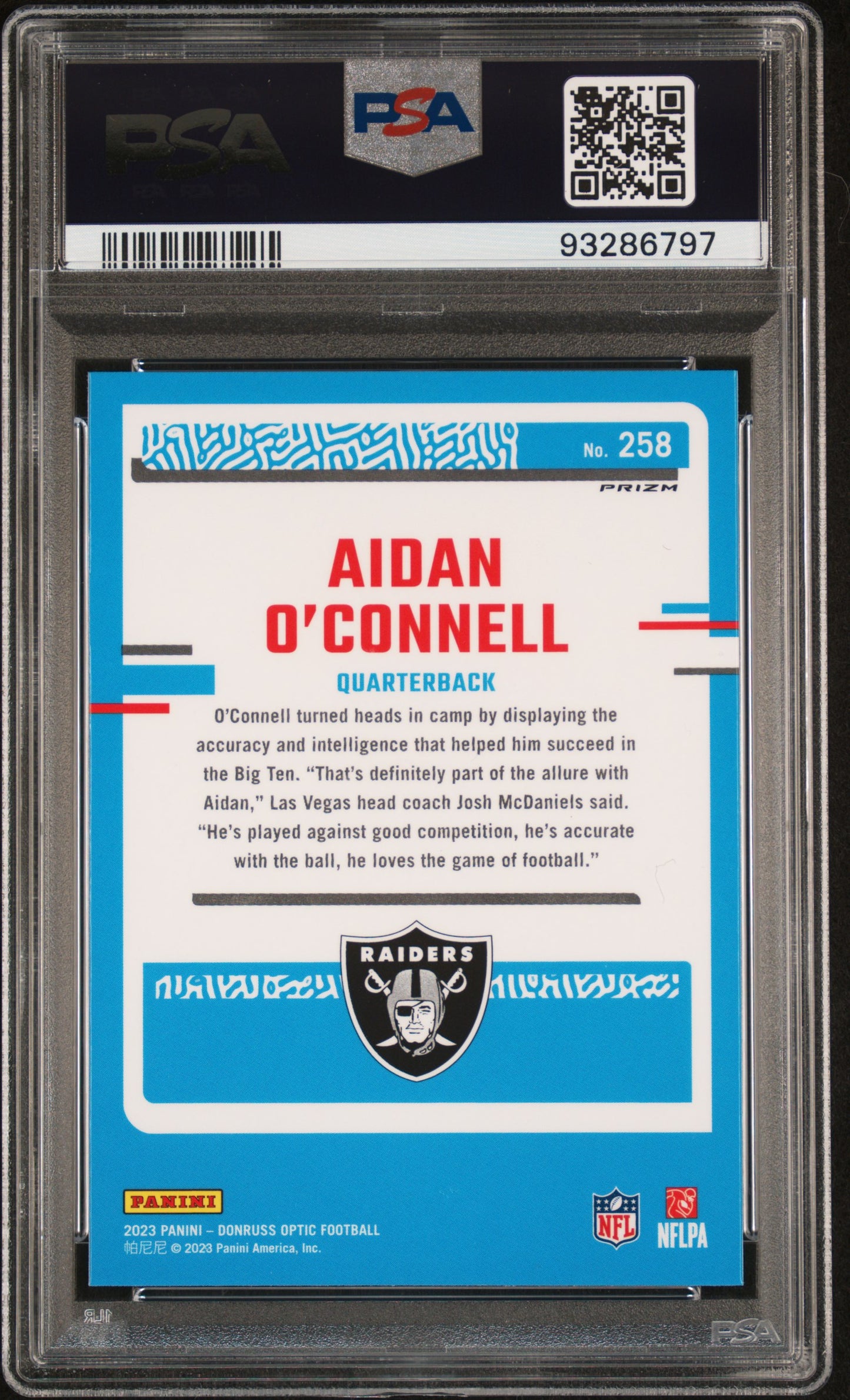 2023 Panini Donruss Optic #258 Aidan O'Connell Holo PSA 10