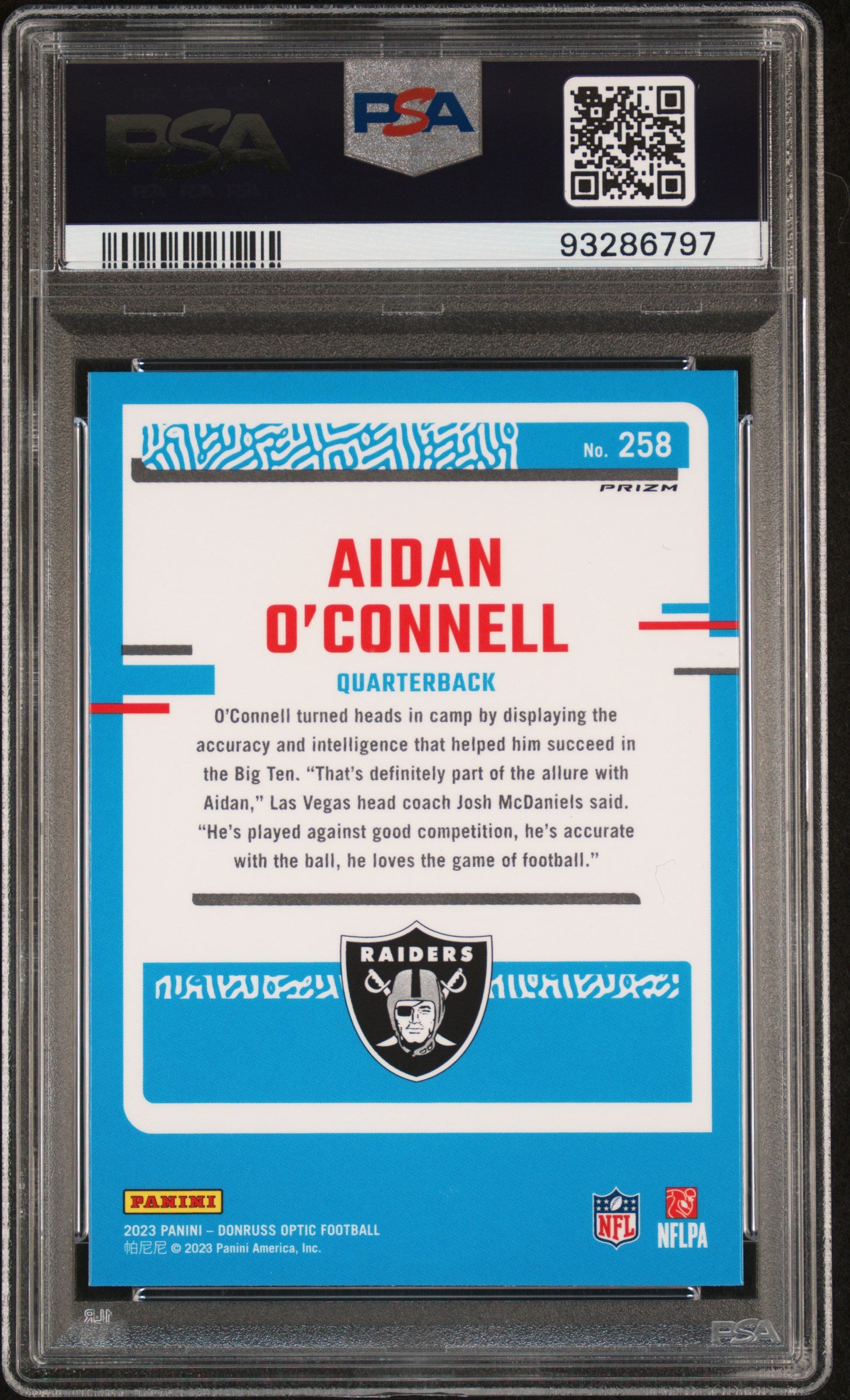2023 Panini Donruss Optic #258 Aidan O'Connell Holo PSA 10