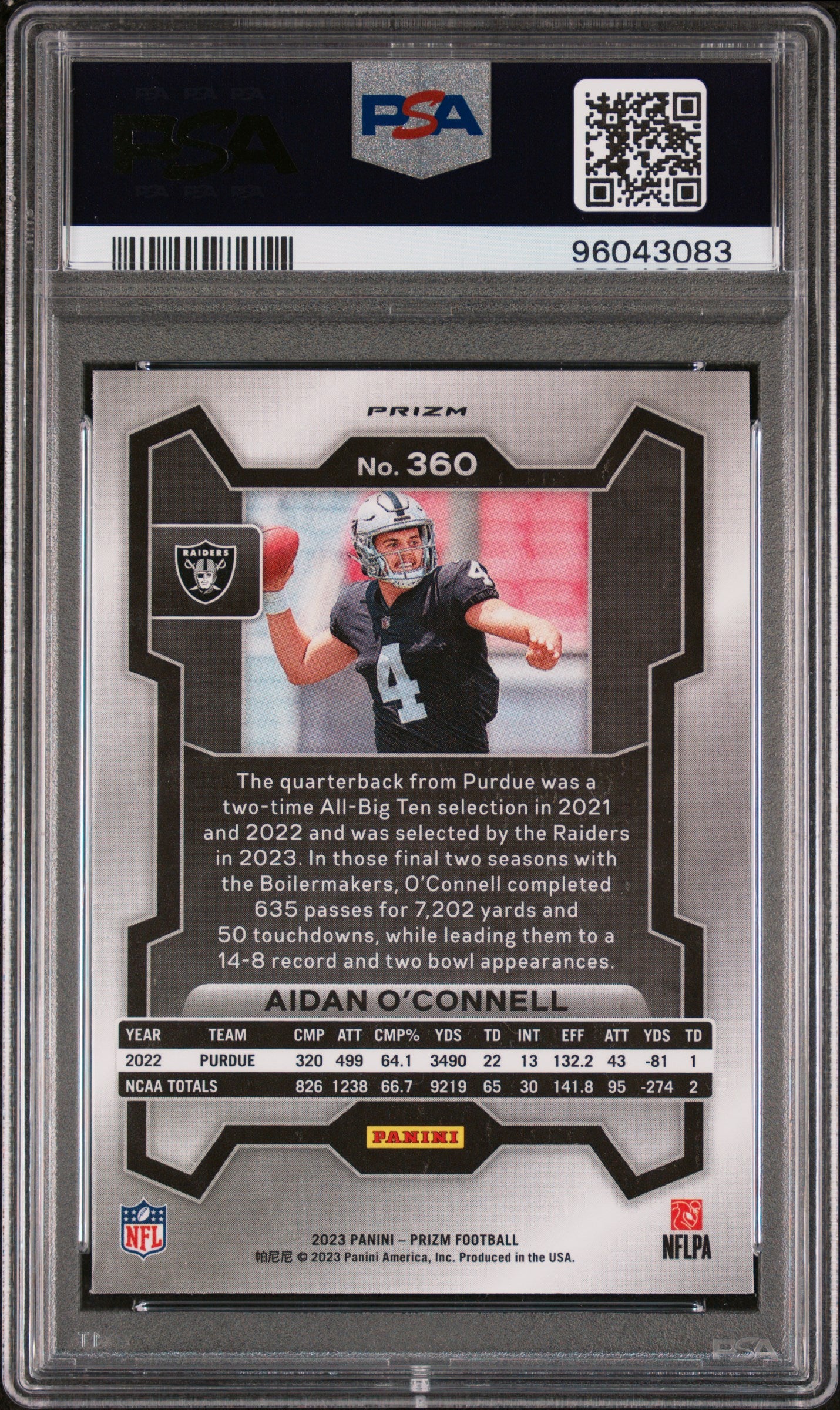 2023 Panini Prizm #360 Aidan O'Connell Green Wave PSA 10