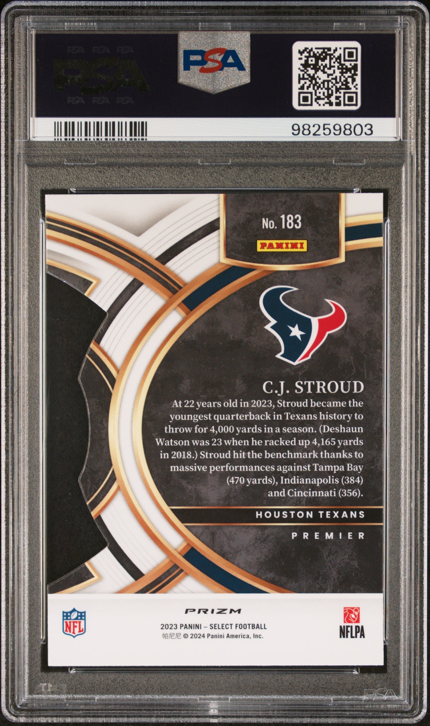 2023 Panini Select #183 Cj Stroud Die-Cut Green & Yellow Prizm PSA 9