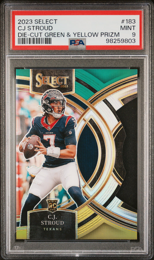 2023 Panini Select #183 Cj Stroud Die-Cut Green & Yellow Prizm PSA 9