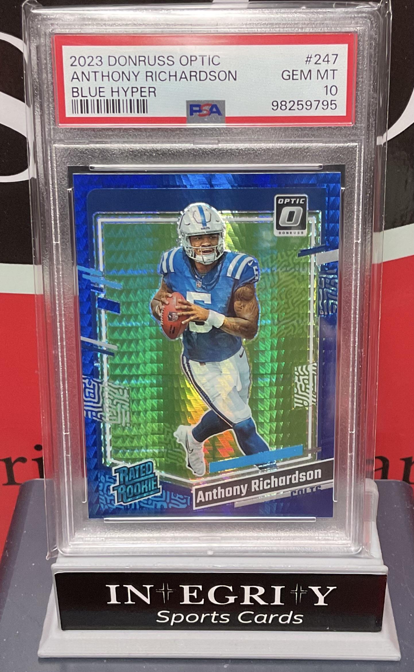 2023 Panini Donruss Optic #247 Anthony Richardson Blue Hyper PSA 10