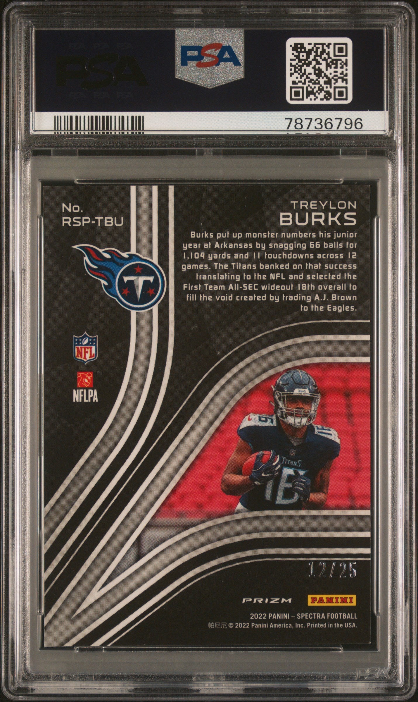 2022 Panini Spectra Rookie Spectris #RSPTBU Treylon Burks Rookie-Meta PSA 10
