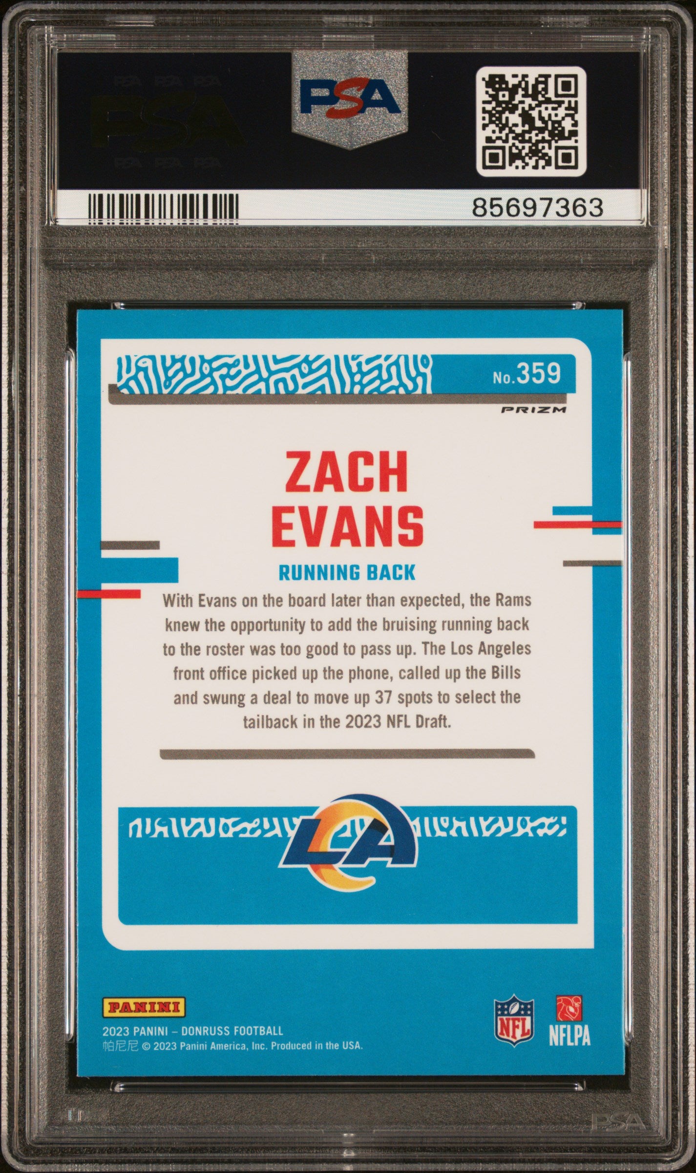 2023 Panini Donruss #359 Zach Evans Optic Preview-Football Emoji PSA 10