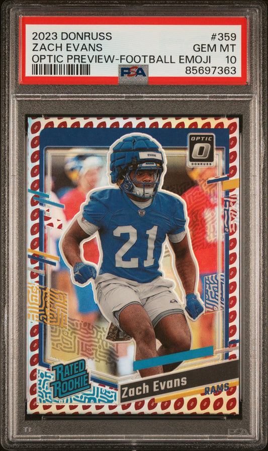 2023 Panini Donruss #359 Zach Evans Optic Preview-Football Emoji PSA 10