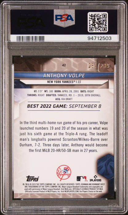 2023 Bowman'S Best #42 Anthony Volpe Mini Diamond Refractor /299 PSA 10