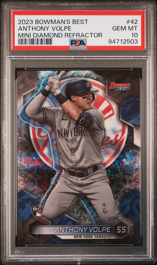 2023 Bowman'S Best #42 Anthony Volpe Mini Diamond Refractor /299 PSA 10