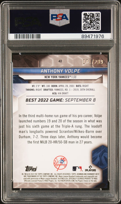 2023 Bowman'S Best #42 Anthony Volpe Mini Diamond/299 Refractor PSA 10