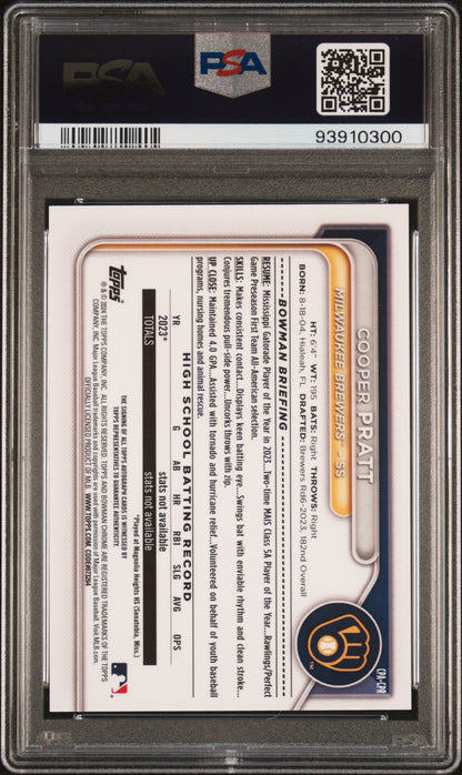 2024 Bowman Chrome Prospect Autographs #CPACPR Cooper Pratt PSA 10
