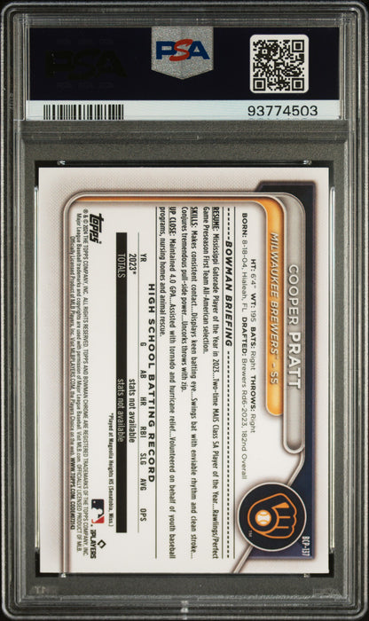 2024 Bowman Chrome Prospects #BCP137 Cooper Pratt PSA 10