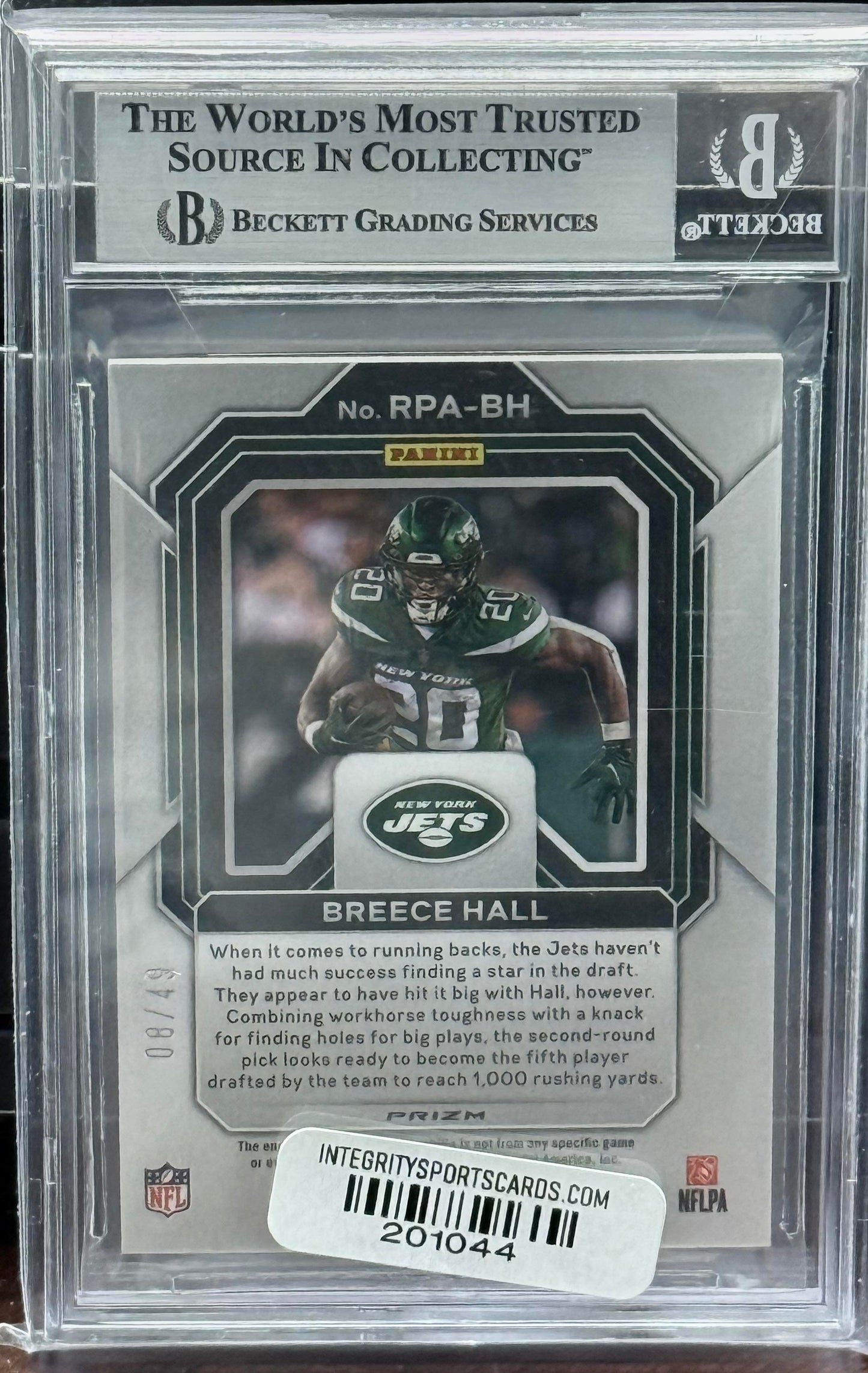 2022 Panini Prizm Rookie Patch Autographs Purple #17 Breece Hall BGS 9.0