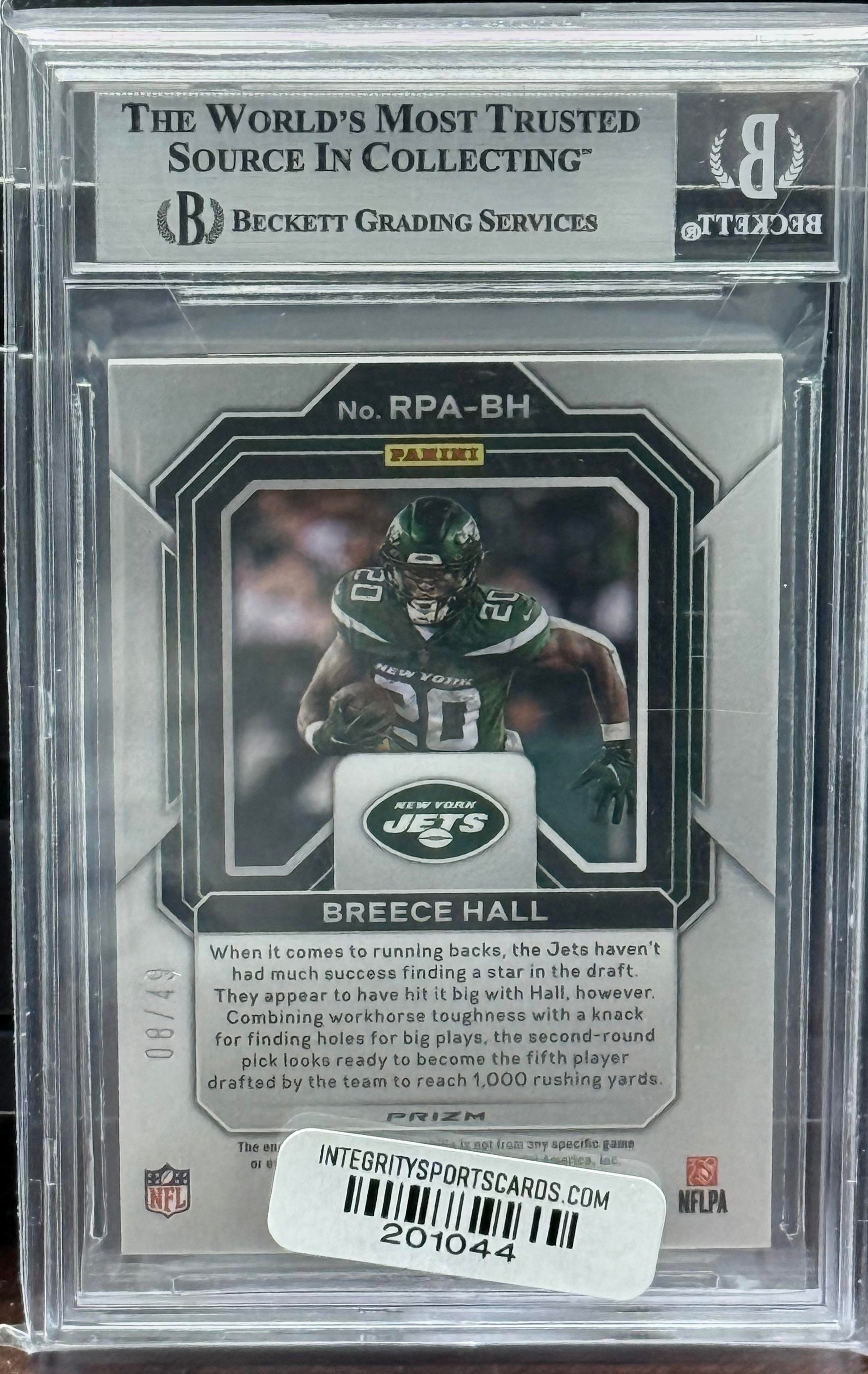 2022 Panini Prizm Rookie Patch Autographs Purple #17 Breece Hall BGS 9.0
