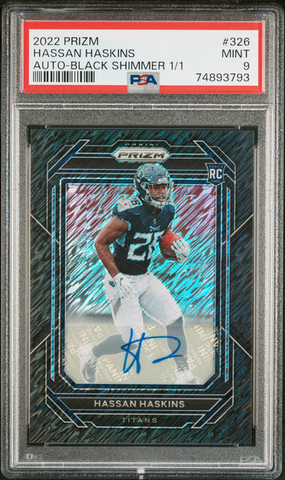 2022 Panini Prizm #326 Hassan Haskins Auto-Black Shimmer 1/1 PSA 9