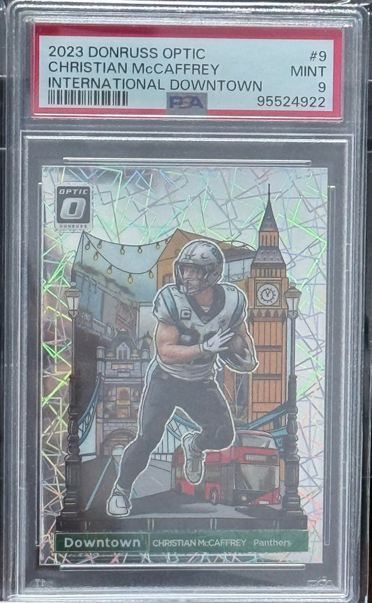 2023 Panini Donruss Optic International Downtown #9 Christian Mccaffrey PSA 9