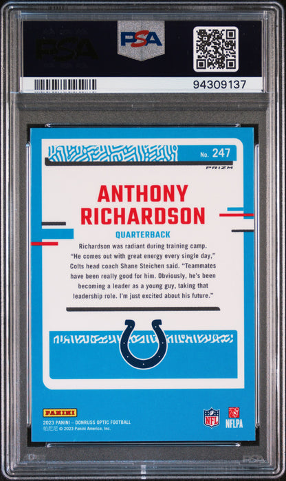 2023 Panini Donruss Optic #247 Anthony Richardson Blue Glitter PSA 10