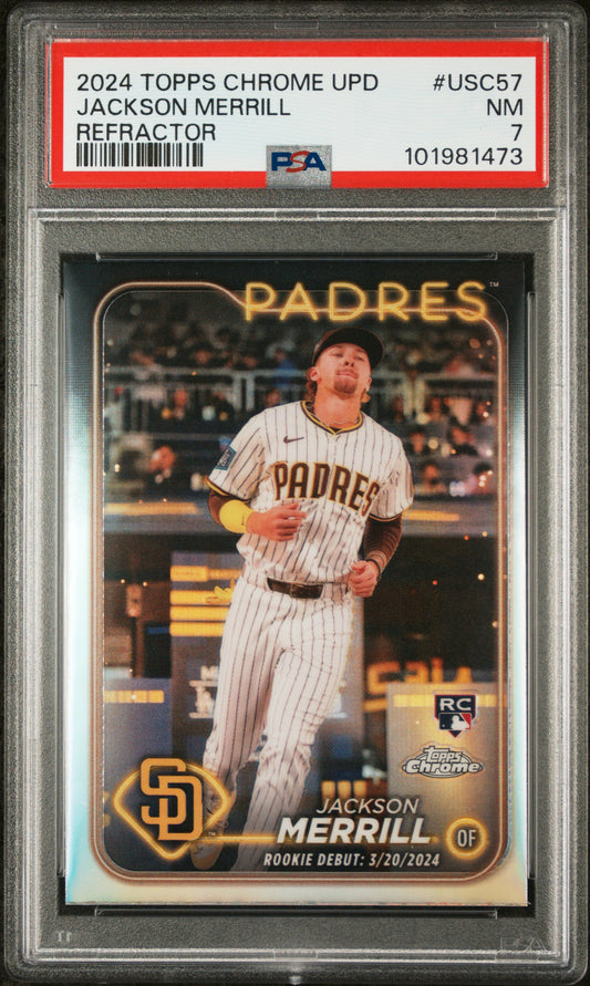2024 Topps Chrome Update #USC57 Jackson Merrill Refractor PSA 7