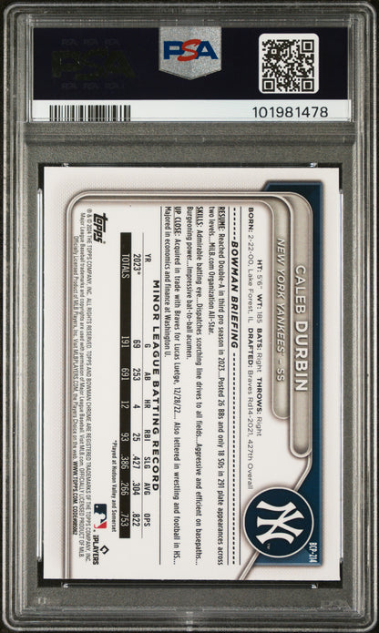 2024 Bowman Chrome Prospects #BCP214 Caleb Durbin Prospects-Speckle Ref PSA 10