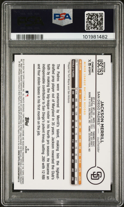 2024 Topps Chrome Update #USC153 Jackson Merrill Refractor PSA 10