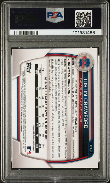 2023 Bowman Mega Box Chrome #3 Justin Crawford Chrome PSA 10