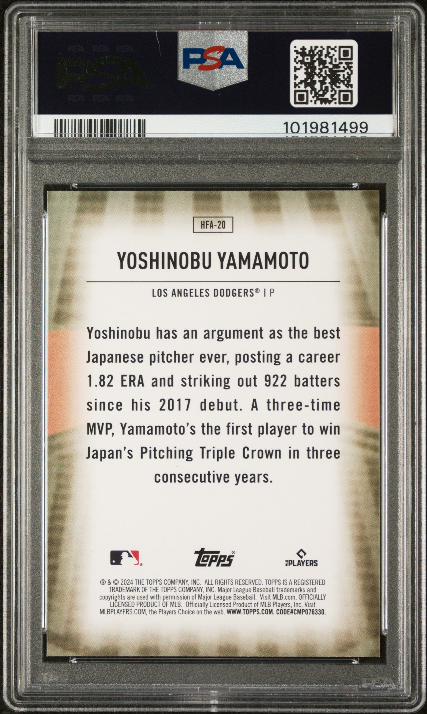 2024 Topps Home Field Advantage #HFA20 Yoshinobu Yamamoto PSA 10