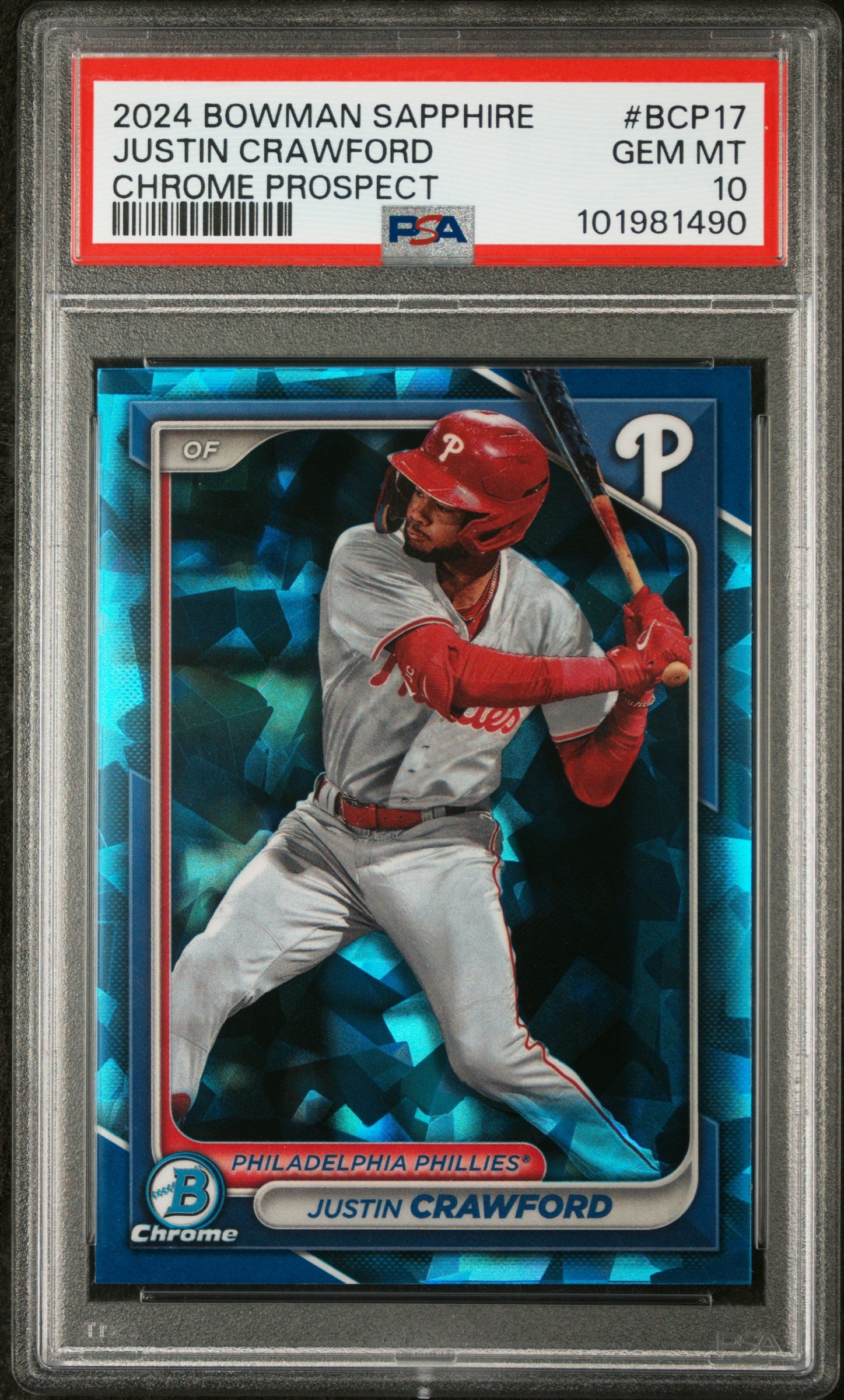2024 Bowman Sapphire Edition Chrome Prospects #BCP17 Justin Crawford PSA 10