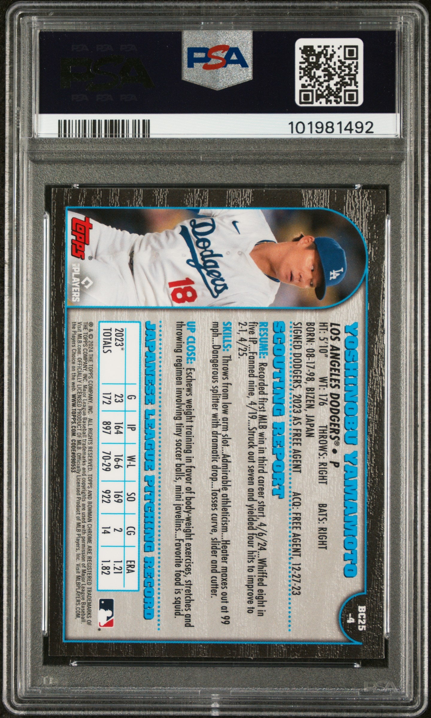 2024 Bowman Chrome 1999 25th Anniversary #4 Yoshinobu Yamamoto PSA 10