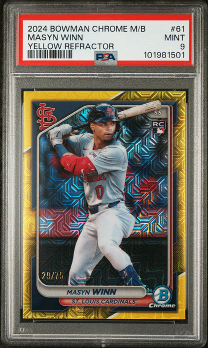 2024 Bowman Chrome Mega Box #61 Masyn Winn Yellow Refractor PSA 9