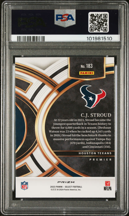 2023 Panini Select #183 Cj Stroud Silver Prizm PSA 10