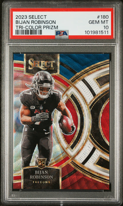 2023 Panini Select #180 Bijan Robinson Tri-Color Prizm PSA 10