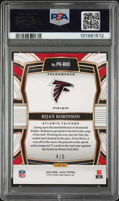2023 Panini Select Phenomenon #PHBRO Bijan Robinson Phenomenon-Green Prizm PSA 9