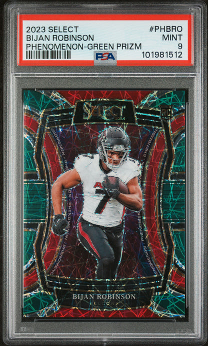 2023 Panini Select Phenomenon #PHBRO Bijan Robinson Phenomenon-Green Prizm PSA 9